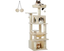 Grote kattenboom 136 cm kattentoren voor grote katten - met sisal-bedekte krabpalen - beige klein Krabpaal