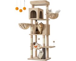 Grote Kattenboom met Krabpalen, Niveaus, Grotten en Manden - 175cm Hoog