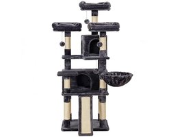 Grote kattenboom multifunctionele kattenklimpaal 54x49x169 cm donkergrijs driedimensionale meerlaagse constructie comfortabel zacht pluche oppervlak stevig duurzaam houten frame stabiele anti-kantelconstructie
