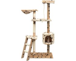 Grote Kattenkrabpaal met Krabzuilen, Platforms en Verstop-huisjes – Beige
