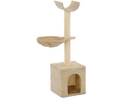 Grote Kattenkrabpaal met Mand en Huis - Beige Krabboom voor Binnenkatten