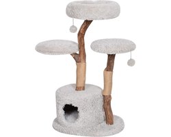 Grote Kattenkrabpaal met Zitplateau, Knuffelgrot en Klimmogelijkheden - Lichtgrijs