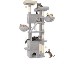 Grote Kattenkrabpaal XXL met 7 Trappen en 3 Holtes - Lichtgrijs Krabtoren voor Katten