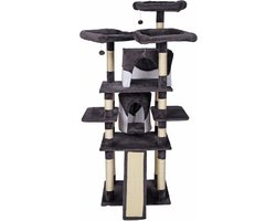 Grote Krabpaal 170 cm Grijs-Wit met Sisal, Speelballen en Grot
