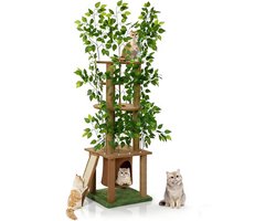 Grote Krabpaal 5 Niveaus met Groene Kunstplanten - Klim- en Speelplezier voor Binnen en Overdekt Buiten