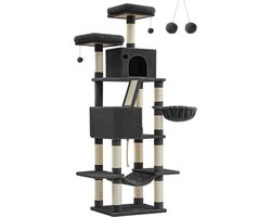 Grote krabpaal - kaatenboom - XXL-krabpaal met 13 krabpalen - 2 platforms - 2 grotten- mand - hangmat - Zwart
