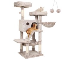 Krabpaal: Grote krabpaal - Katten klimhuis - Katten spel en rust - Versterkte basis - 135 cm hoog - Ombre Bruin Wit