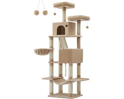 Grote Krabpaal - Kattentoren met meerdere niveaus - Camel Brown - Spaanplaat Pluche Sisal - 60cm x 50cm x 206cm