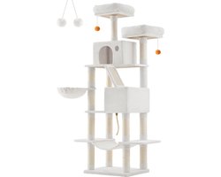 Grote Krabpaal - Krabpaal - Klimtoren - Spaanplaat - Pluche - Sisal - 60cm x 50cm x 206cm, Crème Wit