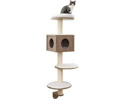 Grote Krabpaal met Grot en Ligplanken voor Katten, 177 cm Hoog in Bruin/Wit