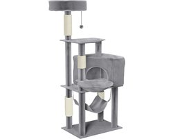 Grote Krabpaal met Hangmat en Klimpalen voor Katten, Beige/Grijs