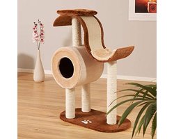 Grote Krabpaal met Hol & Golfvormig Ligvlak - 98 cm Hoog - Crème/Bruin