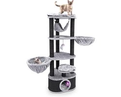 Grote Krabpaal met XL Hangmatten voor Grote en Meerdere Katten, 160 cm Hoog, Grijs