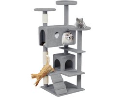 Grote krabpaal van 130 cm, zeer actieve krabpaal met sisalpalen, platforms, kattenhol en klimladder. Antislip klimpaal voor binnenkatten (K1254, grijs) NAIZY
