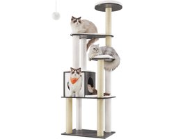 Grote Krabpaal voor Binnenkatten - Modern Klimmeubel met 5 Krabpalen en Wasbare Kussens
