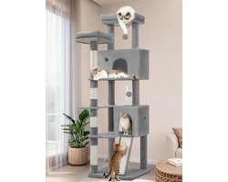 Grote Krabpaal XXL met Hoge Klimmogelijkheden en Rustplekken in Lichtgrijs
