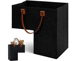 Grote L-vormige Vilt Opbergmand met Leren Handvatten, Vouwbare Mand voor Wasgoed, Speelgoed en Huishoudelijke Benodigdheden