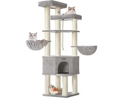Grote Meerdere Niveaus Kattenboom - Duifgrijs en Crèmewit - 186 cm Hoog