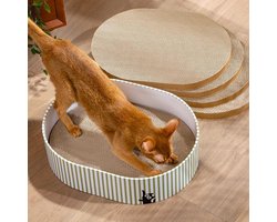 Grote Ovale Kartonnen Krabbox met Dubbelzijdige Krabplank voor Meerdere Katten