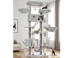 Grote stabiele kattenboom van 200 cm met appartement, krabpaal en hangmat voor meerdere katten