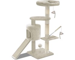 Grote Stabiele Krabpaal met Hol, Platforms en Sisal Klimpalen - 115 cm Beige