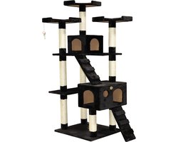Grote zwarte krabpaal voor katten - Hoog speeltoestel met meerdere plateaus en schuilhokken