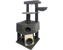 GUILY Donkergrijze kattenboom - 50 x 50 x 141 cm - Donkergrijs - 2 platforms, 1 zitstok, 1 hut, 1 helling, 1 tunnel