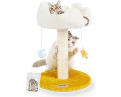 Happi N Pets Wolk kattenkrabpaal met bed - natuur sisal kattenkrabpaal - kat knusse pluizige baars - kitten volwassen katten - kleine kattentoren - ballen Krabpaal