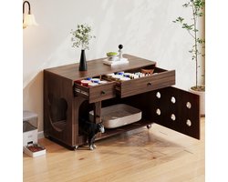 HAUSS SPOLE Dressoir Kattenbakmeubel Met Afneembare Zandvangplaat En Ventilatiegaten - 2 Lades Met Stille Bodemrollen - MDF - 100x45x66 Cm - Walnoot
