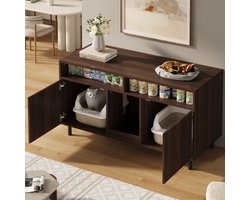 HAUSS SPOLE Kattenbak Kast - Met Dubbele Deuren En Opvangmat - Dressoir Voor Woonkamer En Hal - MDF - 120x50x66 Cm - Walnoot