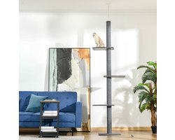Krabpaal: HAUSS SPOLE Krabpaal – Hoogteverstelbaar 228-260 Cm – Multiplex En Pluche – Grijs – Met 4 Platforms Voor Klimmen, Spelen En Rusten