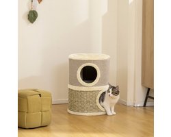 Krabton: HAUSS SPOLE Krabton - 49 cm Hoog en 35,5 cm Diameter - Polyester - Kaki - Met Krabmat en 2 Rustplekken voor Binnen