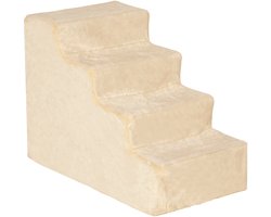 Haustiertreppe - 60 x 35 x 44 cm - 4-stufige Hunderampe mit abnehmbarer Bezug, Katzentreppe, Hundetreppe - Spanplatte & Plüsch - Beige