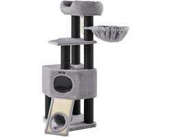 Hennova Kattenhuis - Krabpaal - Kattenboom - Extra Stevig En Stabiel - Inclusief Hangmat En Speeltunnel - Grijs - 50x50x141 cm