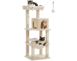 Hennova Krabpaal - Krabpaal voor katten - Kattentoren - 5 Niveaus - Stevig en stabiel - Afneembare Pluche Kussens - Beige - 45 x 40 x 116 cm
