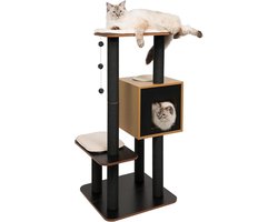 High Base Cat Furniture Cube Cave with Two Platforms Black/Brown
