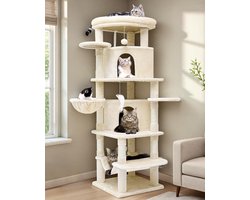Hoekkrabpaal voor katten 167 cm met 2 huizen, platform, hangmat en speelgoed - Beige