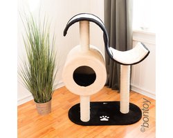 Hoge Krabpaal met Holte en Sisal Klimpaal 101 cm Crème/Zwart