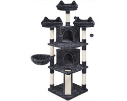 Hoge Krabpaal voor Katten met 3 Platforms en 2 Caves - Stabiele Klimmuur voor Speelse Katten