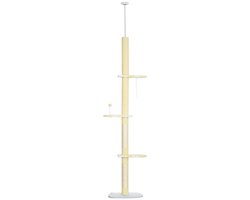 Krabpaal: Hoogteverstelbare Krabpaal met Antislip en Sisalstammen – Kattenboom 220-260 cm Geel/Wit/Blauw voor Katten tot 5 kg