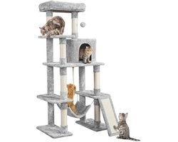 Hoogwaardige Krabpaal voor Katten - 159 cm met Platforms en Kattenholletjes - Lichtgrijs