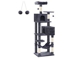 Hoogwaardige Krabpaal voor Katten - 191 cm Hoog met Meerdere Platforms, Caves en Hammock - Roestvrij Grijs