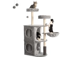 Hoogwaardige Krabpaal voor Katten met Grottens, Platformen en Mand - 132cm Lichtgrijs