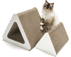 Hoopo® Triangle - Kartonnen Krabmeubel - 2 in 1 Krabmeubel - XL Krabmeubel Kat - Wit Krabmeubel - Grote katten krabmeubel