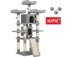 Hoppa! Grote Kattenboom | Lichtgrijs | Spaanplaat/Pluche/Sisal/Touw | 50 x 62 x 172 cm (B x D x H)