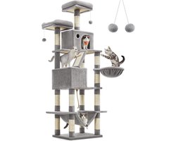 Hoppa! Kattenboom - Krabpaal - hoog, XL krabpaal, lichtgrijs, 55,5 x 46 x 206 cm (L x D x H)