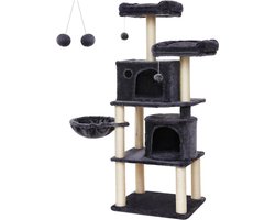 Hoppa! Kattenboom – Krabpaal in grijs fluweel, 45 x 55 x 152 cm