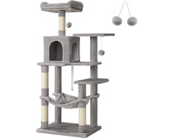 Hoppa! Kattenboom - Krabpaal - met hangmat, lichtgrijs, 56 x 46 x 144 (L x B x H)