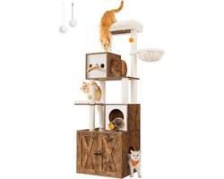 Hoppa! - Krabpaal - Kattenkrabpaal met Kattenbak - Vintage Bruin - 68 x 60 x 24,5 cm