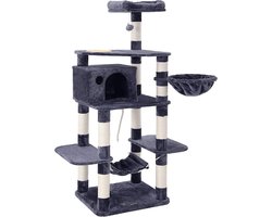 Hoppa! Multi-Level Kattenboom met Voerbak - Sisal - Rookgrijs - 56 x 51 x 164 cm (L x D x H)
